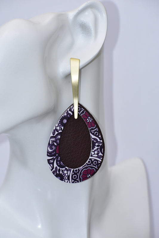 Elevate your style with our Purple Collection. These sleek gold brushed post earrings feature a stunning purple faux leather background and a cutout purple flower pattern. Designed for everyday wear, you'll never want to take these off. Add a touch of elegance to any outfit and make a statement with our Purple Collection.