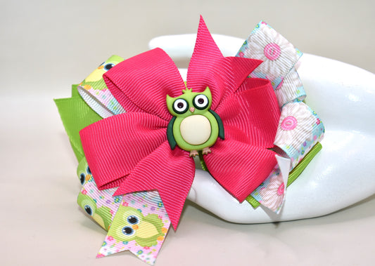 Add a splash of whimsy with this adorable owl motif alligator clip! 🎀 Featuring layers of fun owl-themed ribbon in cheerful pink and green, it’s perfect for brightening any outfit. The gently wrapped clip ensures comfortable all-day wear without slipping. 🦉✨ A playful accessory that’s as charming as it is practical!