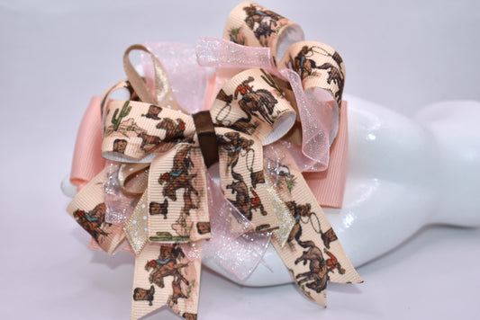 Saddle up for style with this adorable cowgirl bow! 🤠 Featuring a vibrant ribbon layer decorated with charming cowgirl motifs, this hair accessory brings Western flair to any look. The secure alligator clip backing keeps your hair in place all day long, whether you're heading to the rodeo or just channeling your inner cowgirl. 🎀 Perfect for adding a playful touch to braids, ponytails, or half-up styles. Yeehaw! 🌟